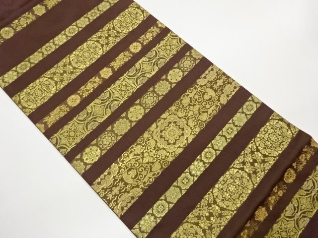 JAPANESE KIMONO / FUKURO OBI / WOVEN STRIPE & SHOSOIN PATTERN